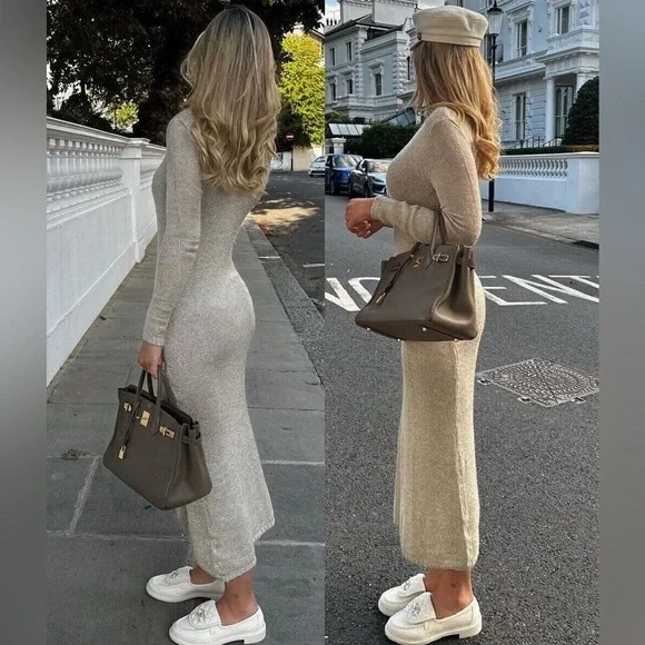 ZARA ~ LONG KNIT DRESS WITH METALLIC THREAD DETAIL - Picture 3 of 14